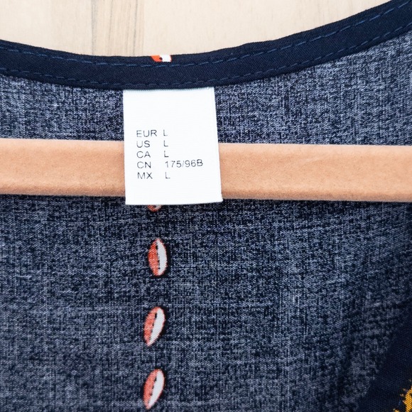 Womens Floral Boho Midi Dress Sz L Navy V-Neck Flare Sleeve Boho Festival Hippie - Picture 5 of 8